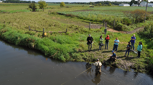A group of interns watching a stream monitoring demo